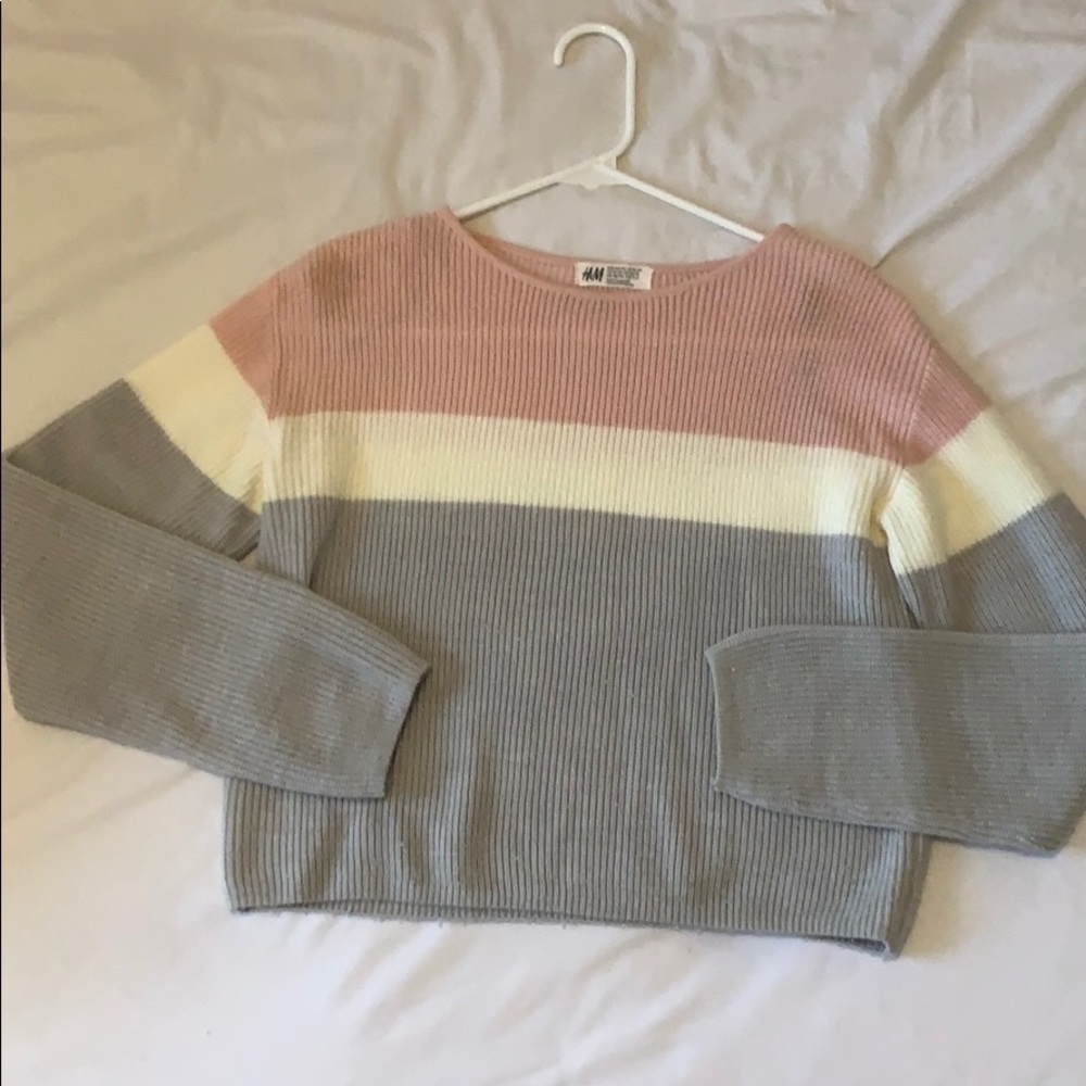H&M Kids Pink, White, and Gray Sweater